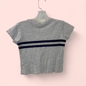 Brandy Melville Gray Baby T with Navy Stripes